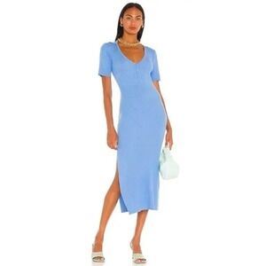 Bardot Ribbed Knit Short Sleeve Midi Dress in Cornflower Blue Size Small